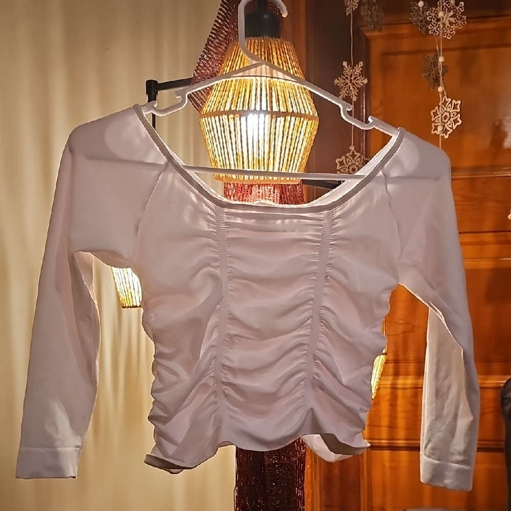 Nikibiki White Ruched Blouse 3/4 Sleeve OS